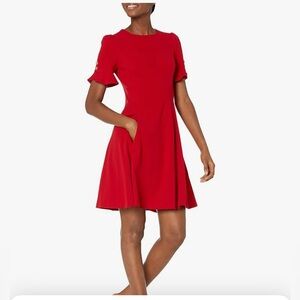 NWT DKNY Women's Flounce Sleeve Fit and Flare with Belt Dress size 16